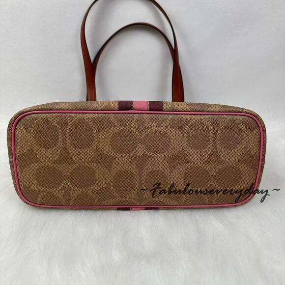 Coach Gallery Tote Bag In Signature Canvas W/ Stripe Print CBM18 Gold/Tan Multi - Picture 12 of 13